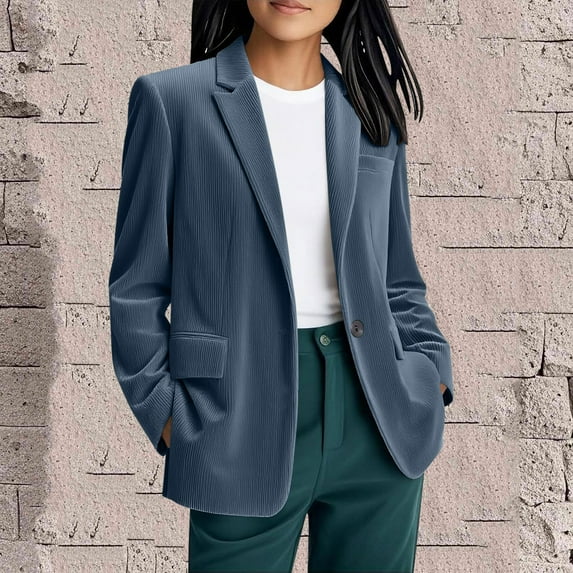 TMOYZQ Women's Corduroy Blazer Long Sleeve Loose Fit Jacket One Button Lapel Jacket Work Office Coat Outerwear