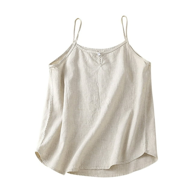 TMOYZQ Women's Cotton Linen Cami Tank Top Summer Sleeveless Spaghetti