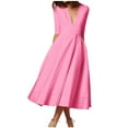 thumbnail image 1 of TMOYZQ Women's Deep V Neck A-Line Midi Dress Half Sleeve High Waist Flowy Swing Cocktail Party Dress Smocked Long Dresses Wedding Guest Dress, 1 of 7