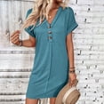 thumbnail image 1 of TMOYZQ Women's Dress Casual T Shirt V Neck Dress Summer Button Short Sleeve Dresses 2025 Mini Sundresses, 1 of 8