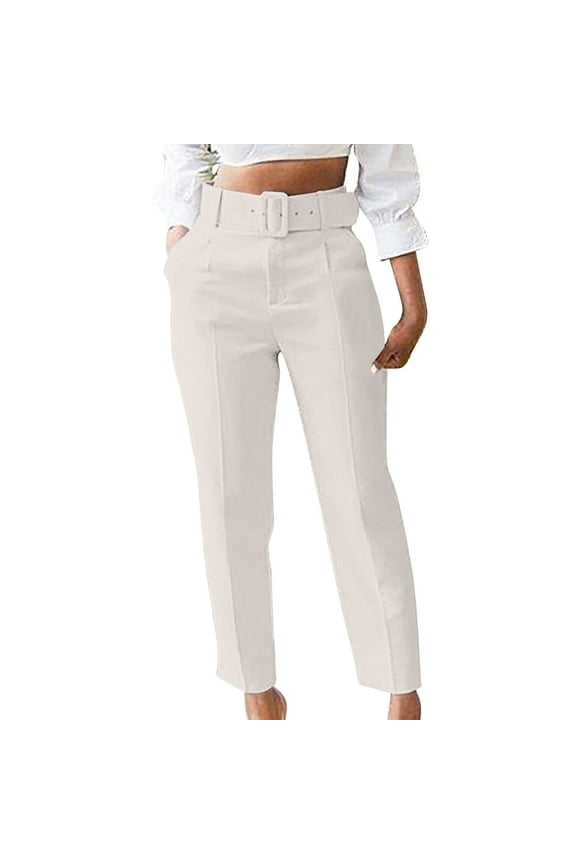 Women's Dress Pants with Pockets, High Waisted Straight Leg Stretch Pull-On Slacks Casual Business Office Work Pants Trousers with Belt