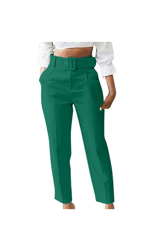 Women's Dress Pants with Pockets, High Waisted Straight Leg Stretch Pull-On Slacks Casual Business Office Work Pants Trousers with Belt