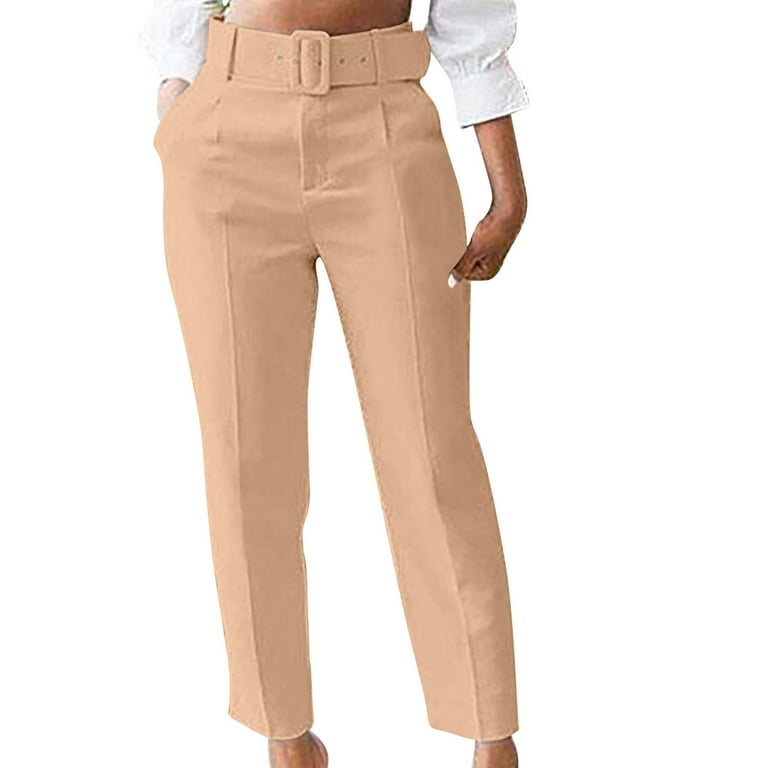 Tmoyzq Women s Dress Pants with Pockets High Waisted Straight Leg Stretch Pull On Slacks Casual Business Office Work Pants Trousers with Belt Size