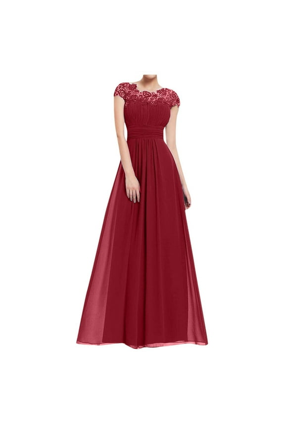 Women's Elegant Floral Lace Ruched A-Line Wedding Guest Maxi Dress Chiffon Evening Cocktail Party Dresses Bridesmaid Dress Formal Prom Gowns