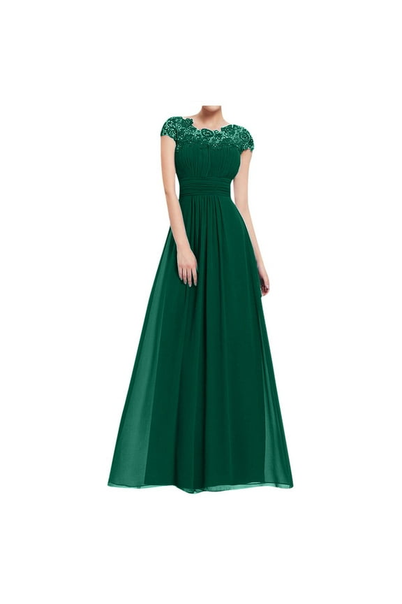 Women's Elegant Floral Lace Ruched A-Line Wedding Guest Maxi Dress Chiffon Evening Cocktail Party Dresses Bridesmaid Dress Formal Prom Gowns