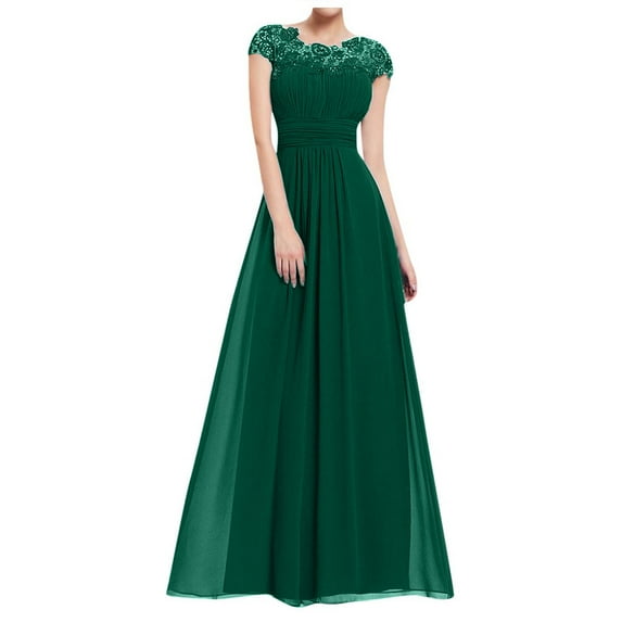 TMOYZQ Women's Elegant Floral Lace Ruched A-Line Wedding Guest Maxi Dress Chiffon Evening Cocktail Party Dresses Bridesmaid Dress Formal Prom Gowns