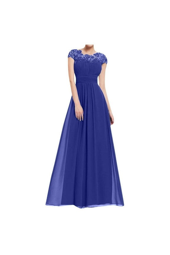 Women's Elegant Floral Lace Ruched A-Line Wedding Guest Maxi Dress Chiffon Evening Cocktail Party Dresses Bridesmaid Dress Formal Prom Gowns