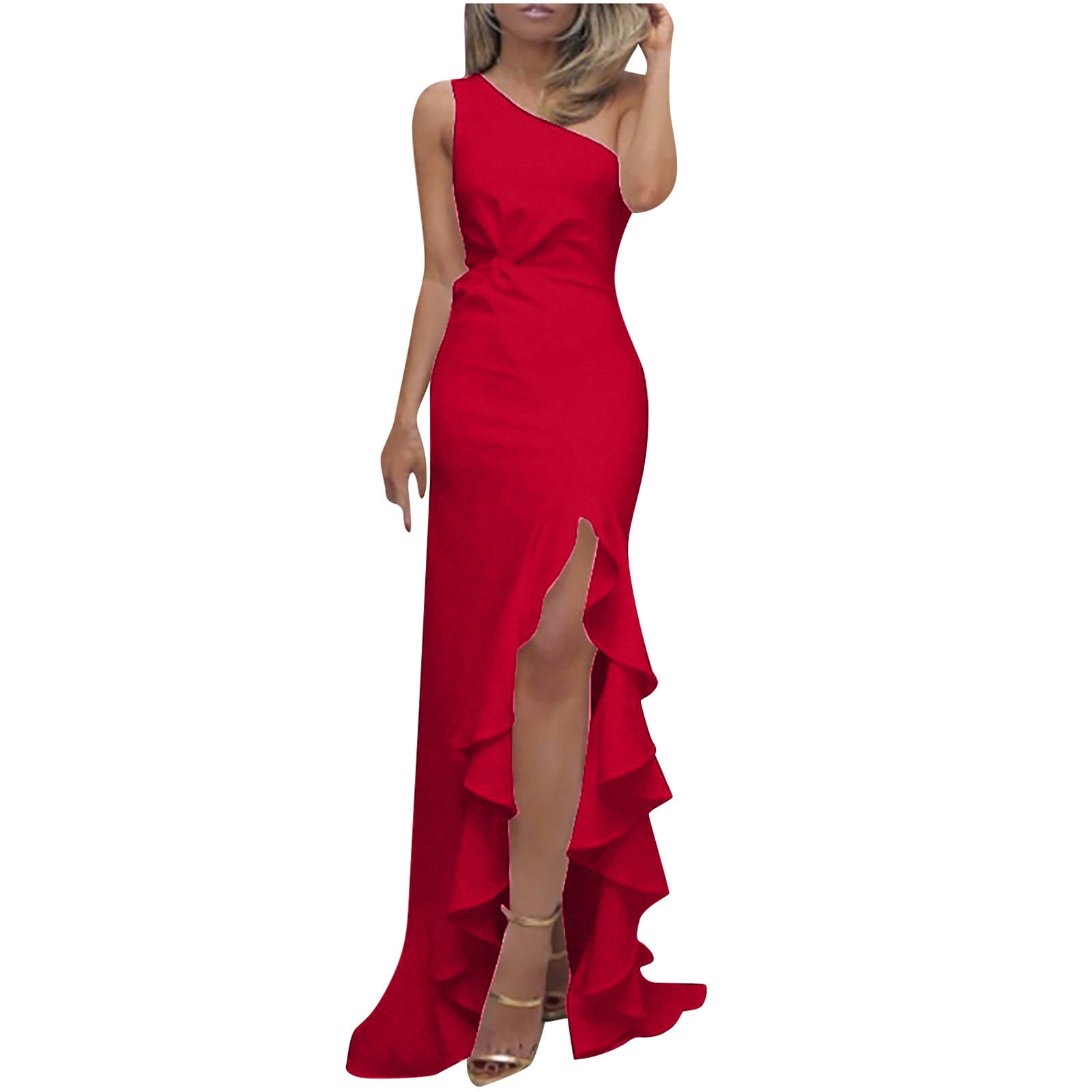 TMOYZQ Women's Elegant One Shoulder Long Maxi Dress Sexy