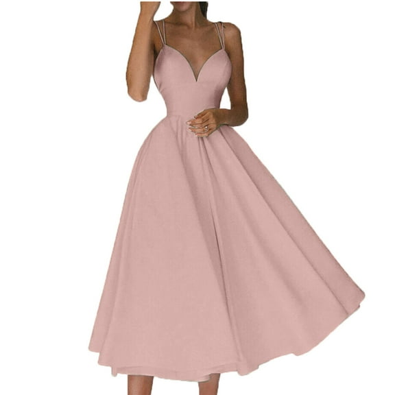 TMOYZQ Women's Elegant Spaghetti Strap Sleeveless V Neck A-Line Flowy Maxi Long Formal Dresses Bridesmaid Wedding Guest Dresses Evening Party Gowns