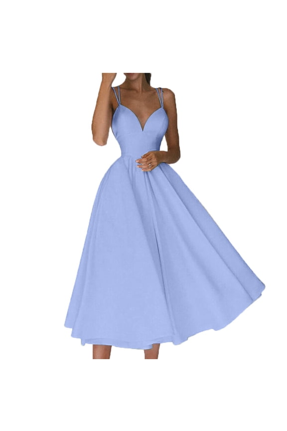 Women's Elegant Spaghetti Strap Sleeveless V Neck A-Line Flowy Maxi Long Formal Dresses Bridesmaid Wedding Guest Dresses Evening Party Gowns