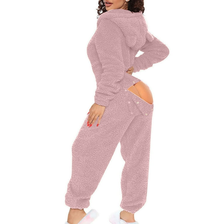 TMOYZQ Women's Winter Warm Cotton Onesie, Fleece Hooded Jumpsuit