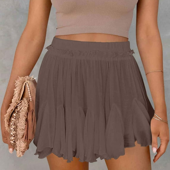 TMOYZQ Women's Flowy Shorts Casual Boho Ruffle Mini Skirts Summer Trendy Pleated High Waist Cute Skorts
