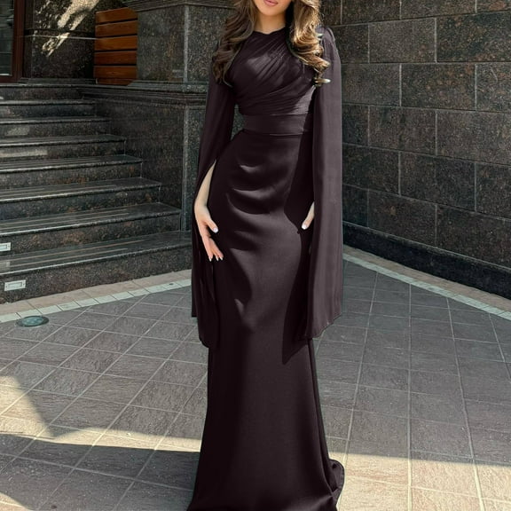 TMOYZQ Women's Formal Dresses Formal Mock Neck Ruched Bodycon Dress Elegant Split Flowy Sleeve Renaissance Medieval Costumes Maxi Dress Prom Cocktail Party Wedding Gowns