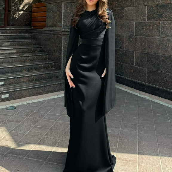 TMOYZQ Women's Formal Dresses Formal Mock Neck Ruched Bodycon Dress Elegant Split Flowy Sleeve Renaissance Medieval Costumes Maxi Dress Prom Cocktail Party Wedding Gowns