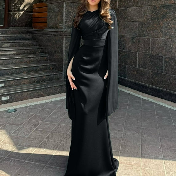 TMOYZQ Women's Formal Dresses Formal Mock Neck Ruched Bodycon Dress Elegant Split Flowy Sleeve Renaissance Medieval Costumes Maxi Dress Prom Cocktail Party Wedding Gowns