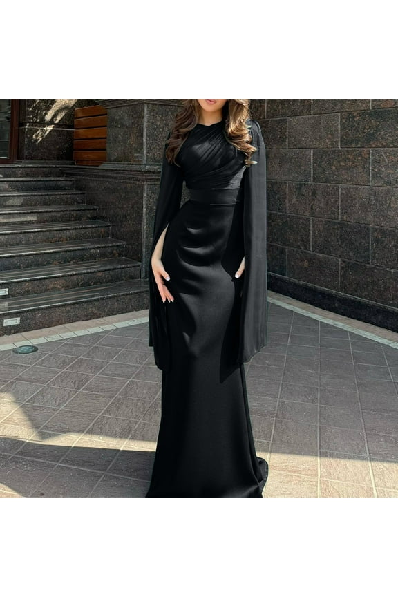 Women's Formal Dresses Formal Mock Neck Ruched Bodycon Dress Elegant Split Flowy Sleeve Renaissance Medieval Costumes Maxi Dress Prom Cocktail Party Wedding Gowns