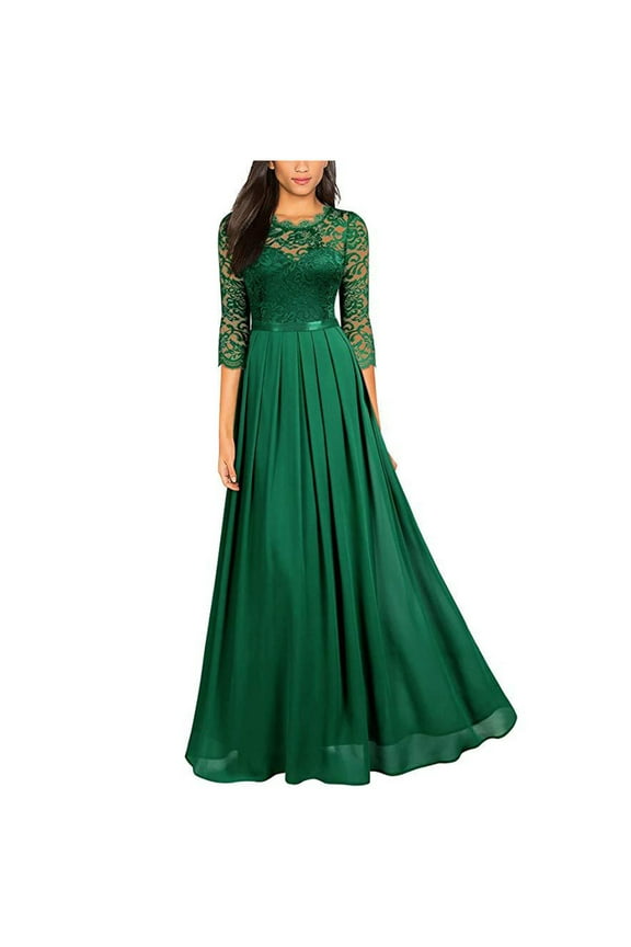 Women's Formal Maxi Long Dress Vintage Floral Lace 3/4 Sleeves Elegant Bridesmaid Dress Evening Party Cocktail Dress Wedding Guest Dresses