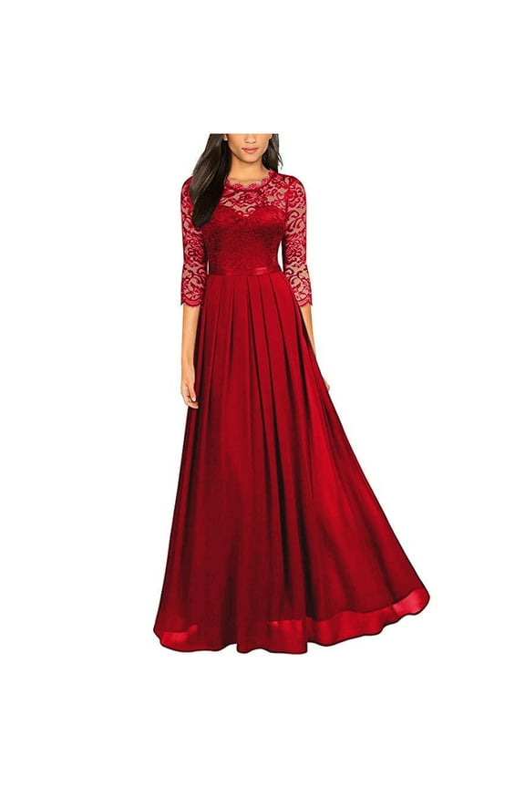 Women's Formal Maxi Long Dress Vintage Floral Lace 3/4 Sleeves Elegant Bridesmaid Dress Evening Party Cocktail Dress Wedding Guest Dresses