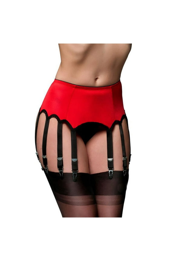 Women's Garter Belts with 10 Metal Clips Buckles, Plus Size High Waist Suspender Belt Lingerie for Thigh High Stockings (Only Garter Belt)