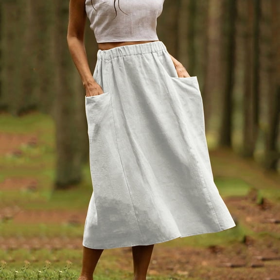 TMOYZQ Women's Girls Elastic Waist Long Skirts Flowy Bohemian Casual Maxi Skirt Loose Summer Beach Holiday Long Skirts with Pockets