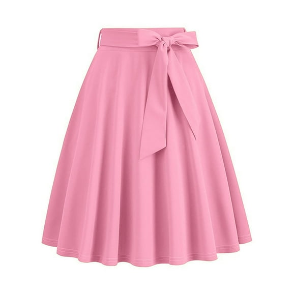 TMOYZQ Women's High Waist A-Line Skirt Skater Flared Midi Skirt Vintage Skirt Solid Color Swing Midi Skirt 2025