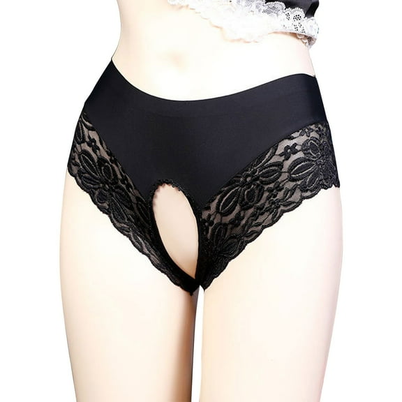 TMOYZQ Women's High Waisted Floral Lace Crotchless Panties No Show Cheeky Underwear Stretch Breathable Seamless Bikini Panties Briefs Underpants Naughty Lingerie