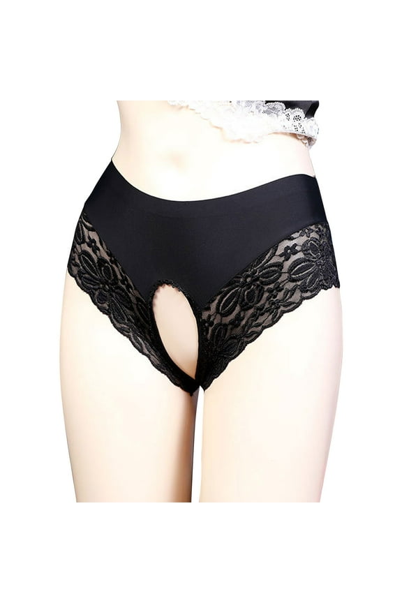 Women's High Waisted Floral Lace Crotchless Panties No Show Cheeky Underwear Stretch Breathable Seamless Bikini Panties Briefs Underpants Naughty Lingerie