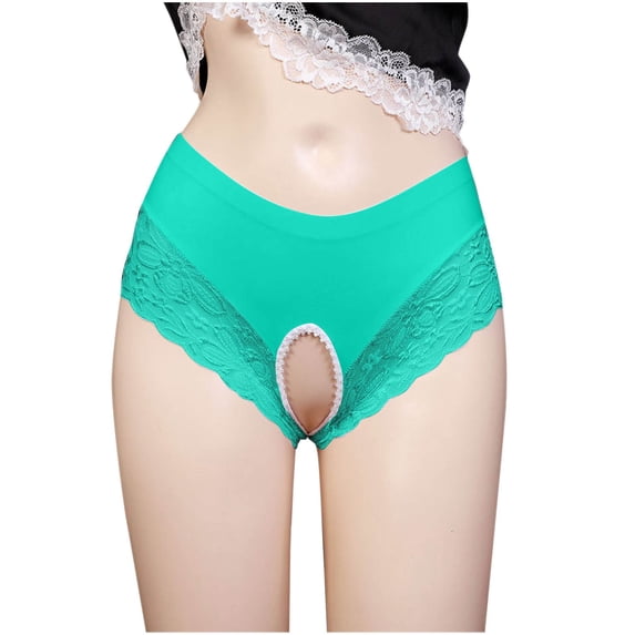 TMOYZQ Women's High Waisted Floral Lace Crotchless Panties No Show Cheeky Underwear Stretch Breathable Seamless Bikini Panties Briefs Underpants Naughty Lingerie