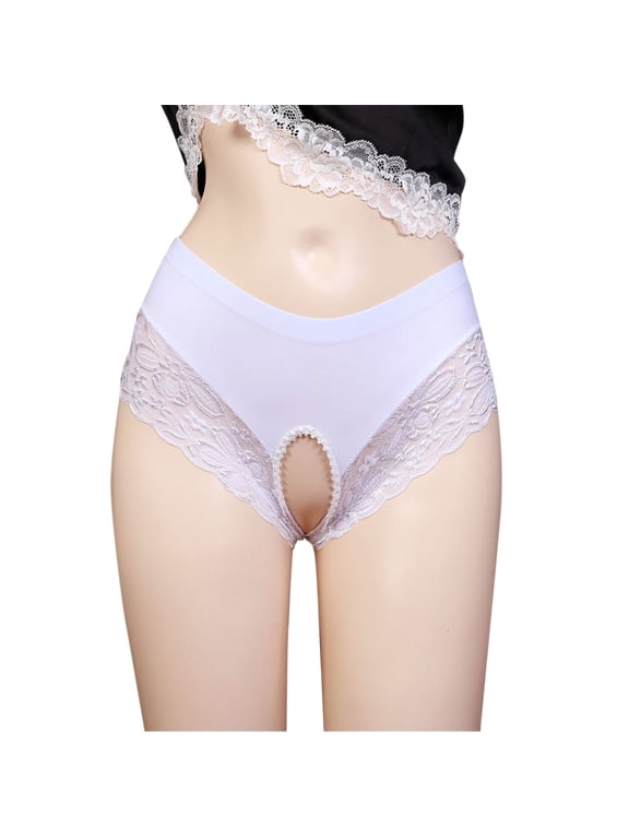 Women's High Waisted Floral Lace Crotchless Panties No Show Cheeky Underwear Stretch Breathable Seamless Bikini Panties Briefs Underpants Naughty Lingerie