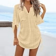 thumbnail image 1 of TMOYZQ Women's Hollow Out Cover Up Swimwear Beachwear Boho 3/4 Sleeve Mini Dress Drawstring Beach Sundress, 1 of 9