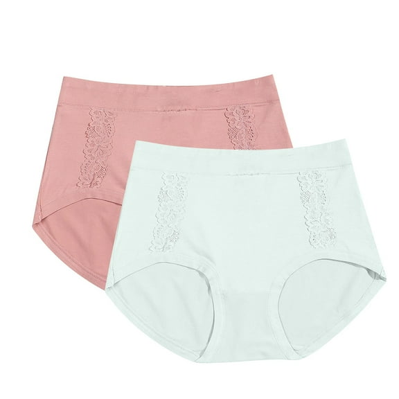 Miqool Women's Lace Trim High Waisted Cotton Underwear Full Coverage Ladies Panties Tummy Control Briefs 2 Pack