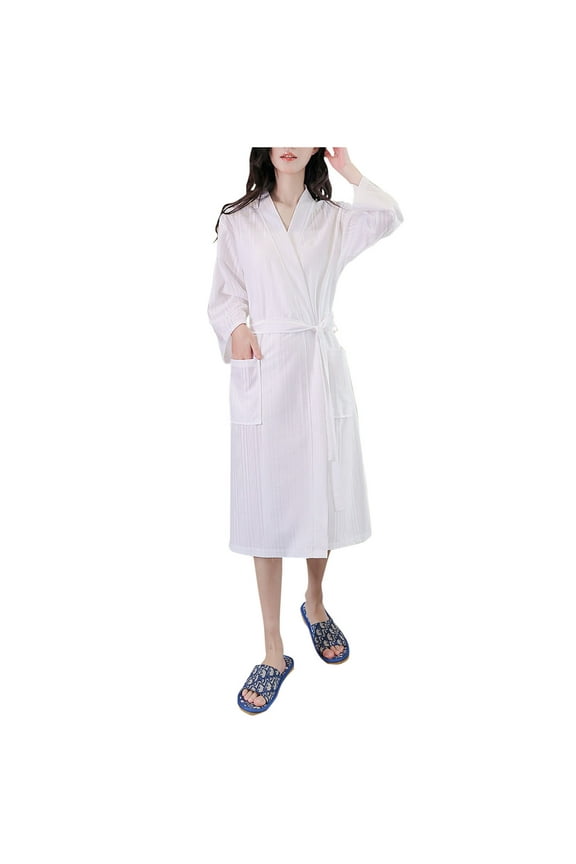 Women's Lightweight Quick Dry Cotton Waffle Knit Full-Length Bathrobes Bridesmaids Spa & Bath Long Kimono Robes Soft Loungewear with Pockets, M-3XL