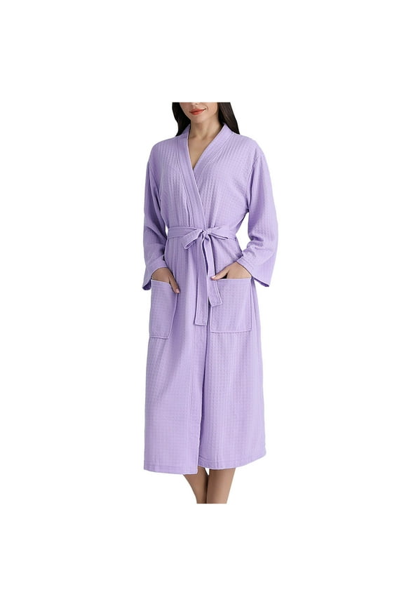 Women's Lightweight Quick Dry Cotton Waffle Knit Full-Length Bathrobes Bridesmaids Spa & Bath Long Kimono Robes Soft Loungewear with Pockets, M-XL