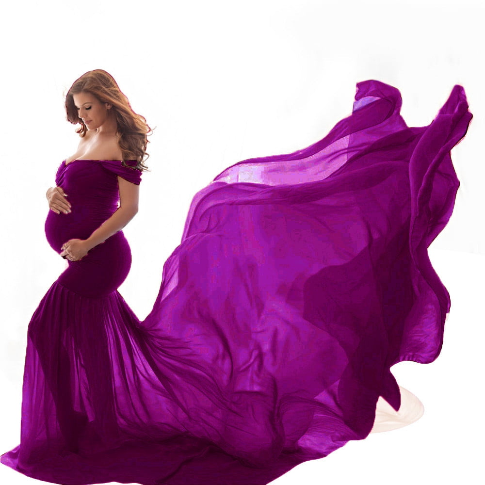 Women's Off Shoulder Strapless Maternity Dress for Photography Split Front  Chiffon Gown for Photoshoot Baby Shower Dress - Walmart.com