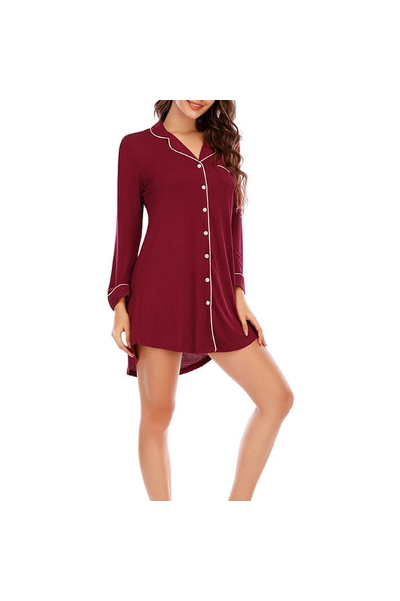 Women's Maternity T-Shirt Dress Loose Fit Long Sleeve Nightshirt Breathable Button Down Lapel Sleepshirt Boyfriend Sleepwear Pajama Dress with Pocket S-XXL on Clearance