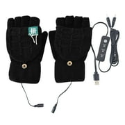 TMOYZQ Women's & Men's USB Heated Gloves Mitten Winter Hands Warm Laptop Gloves, Knitting Hands Full & Half Heated Fingerless Heating Warmer Washable Design (Black,Gray)