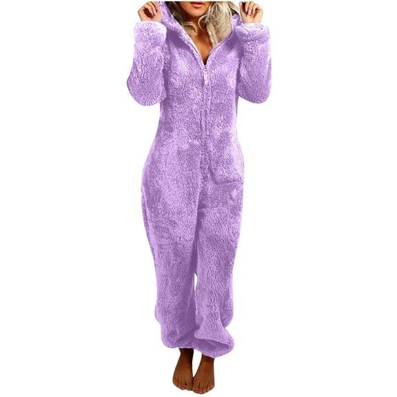 TMOYZQ Women's Onesies Adult Pajamas, Cute Ear Hooded One Piece Flannel Rompers Jumpsuit Bodysuits Winter Warm Thermal Overalls Sleepwear Loungewear
