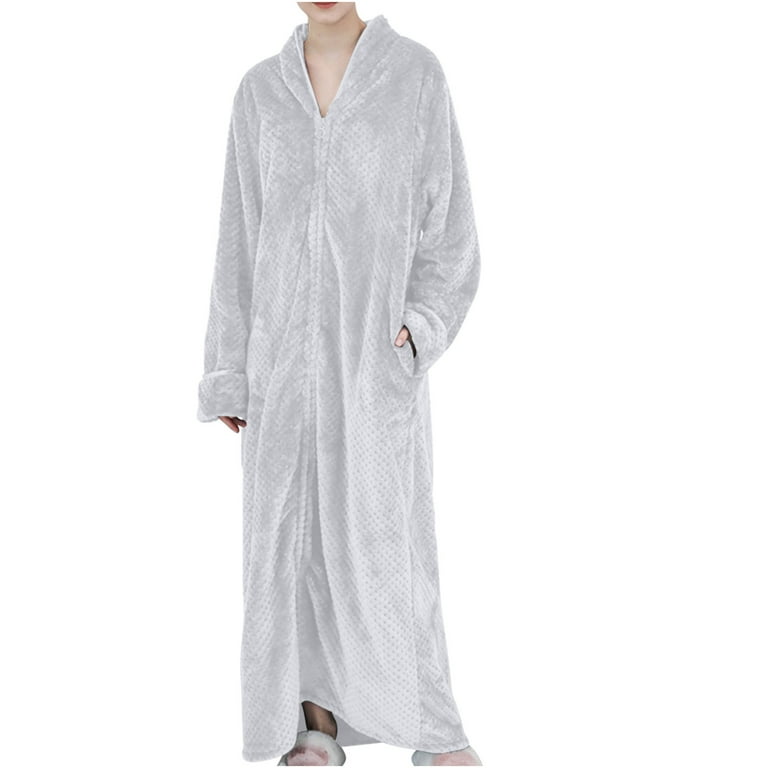 TMOYZQ Women's Oversized Fleece Bathrobe Zip Up Full-Length Soft