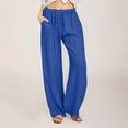 thumbnail image 1 of TMOYZQ Women's Pants Drawstring High Waisted Flowy Wide Leg Palazzo Trousers Lightweight Beach Lounge Pants with Pockets, 1 of 1