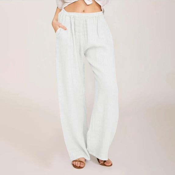 TMOYZQ Women's Pants Drawstring High Waisted Flowy Wide Leg Palazzo Trousers Lightweight Beach Lounge Pants with Pockets