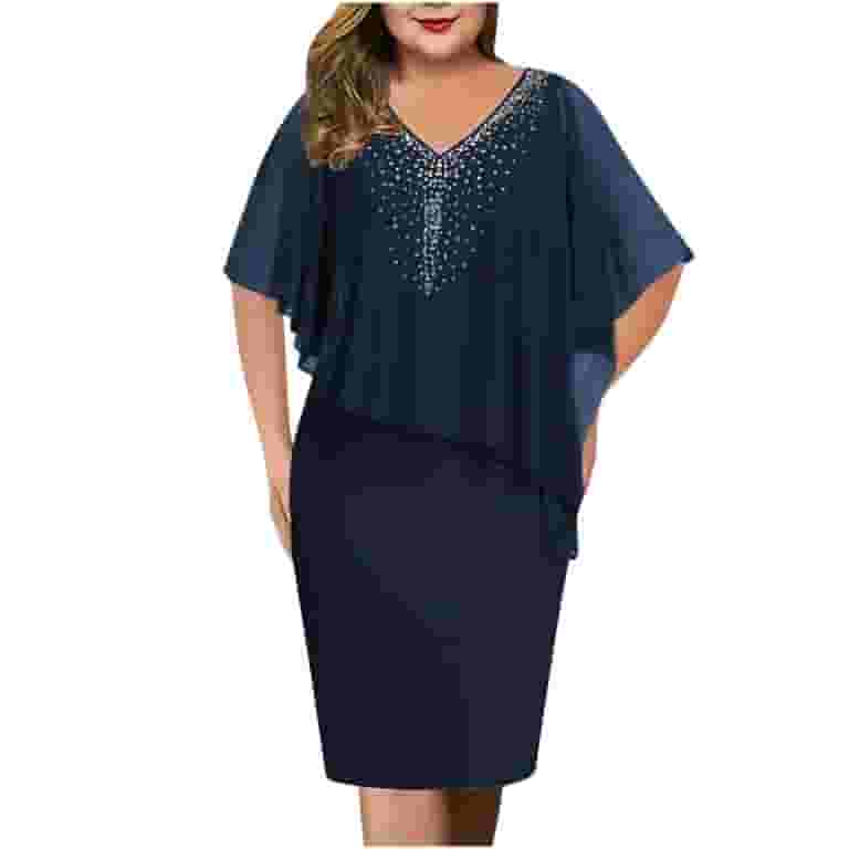 Plus Size Women O-Neck Bodycon Chiffon Dress Plus Size Women O-Neck Bodycon Chiffon Dress