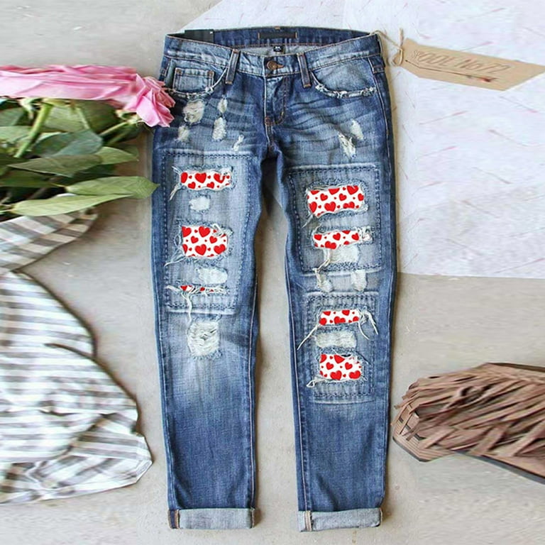 Casual Patchwork Ripped Pocket Zipper Straight Denim Jeans Casual Patchwork Ripped Pocket Zipper Straight Denim Jeans