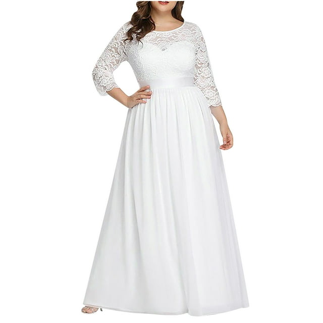 TMOYZQ Women's Plus Size Floral Lace 3/4 Sleeve Elegant Wedding Guest ...