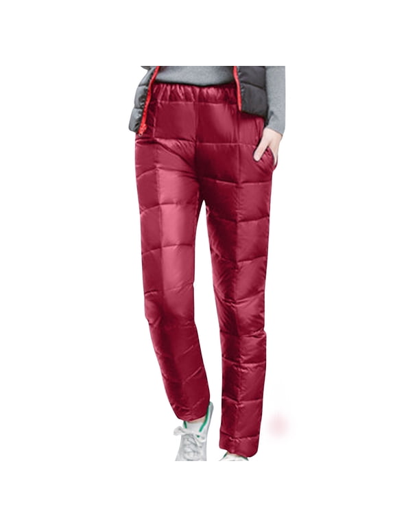 Women's Plus Size Puffer Down Pants Winter Warm Windproof Waterproof Insulated Softshell Outdoor Hiking Snow Ski Pants with Pockets for Camping, Hiking