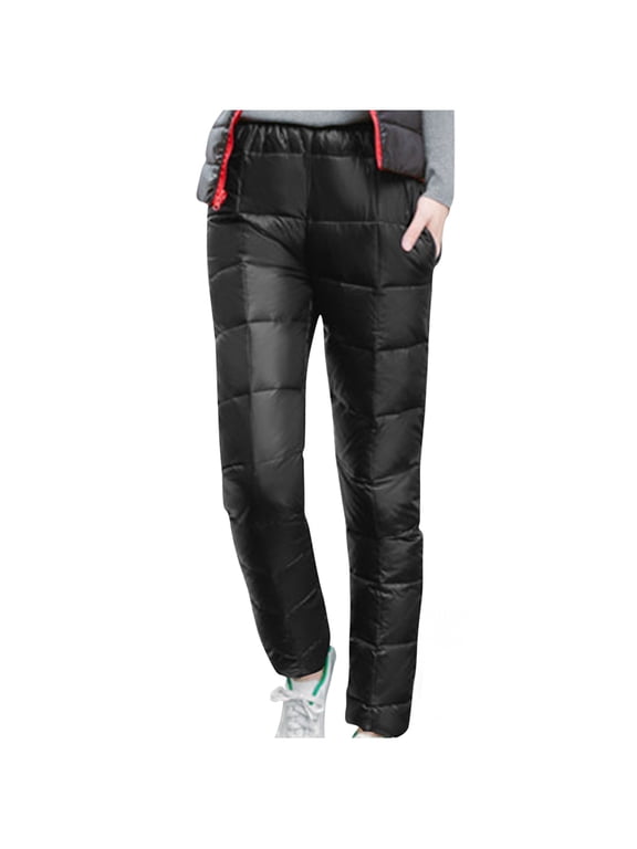 Women's Plus Size Puffer Down Pants Winter Warm Windproof Waterproof Insulated Softshell Outdoor Hiking Snow Ski Pants with Pockets for Camping, Hiking