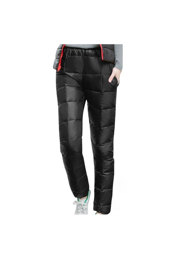 Women's Plus Size Puffer Down Pants Winter Warm Windproof Waterproof Insulated Softshell Outdoor Hiking Snow Ski Pants with Pockets for Camping, Hiking