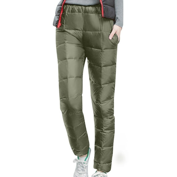 TMOYZQ Women's Plus Size Puffer Down Pants Winter Warm Windproof Waterproof Insulated Softshell Outdoor Hiking Snow Ski Pants with Pockets for Camping, Hiking