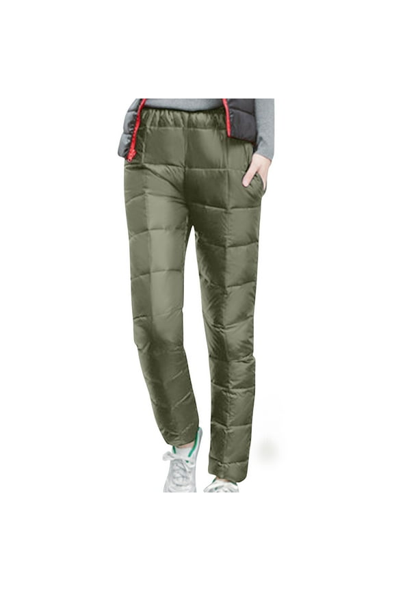 Women's Plus Size Puffer Down Pants Winter Warm Windproof Waterproof Insulated Softshell Outdoor Hiking Snow Ski Pants with Pockets for Camping, Hiking