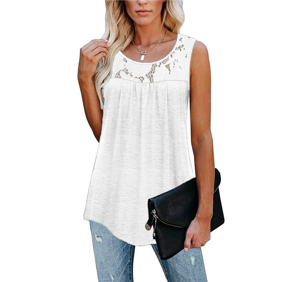 TMOYZQ Women's Plus Size Sleeveless Tank Tops Floral Lace Round Neck Summer Casual Loose Flowy T-Shirts Lightweight Basic Tunic Shirts Blouses