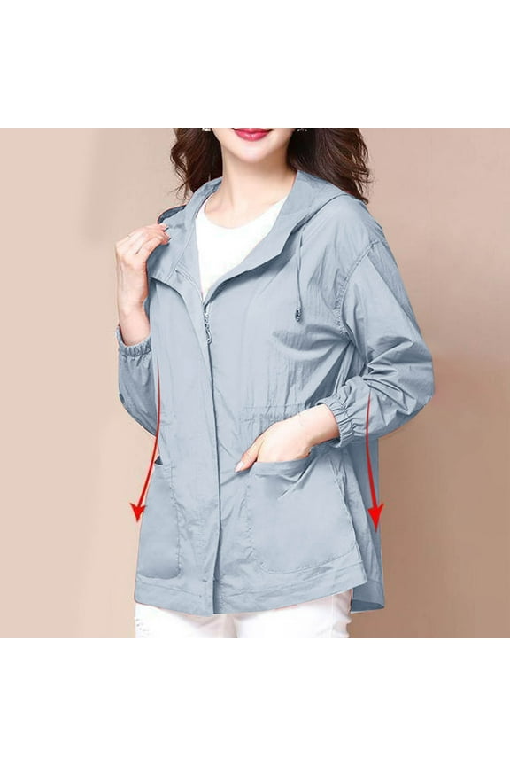 Women's Raincoat Waterproof Windbreaker Hooded Lightweight Packable Rain Jacket with Elastic Waist